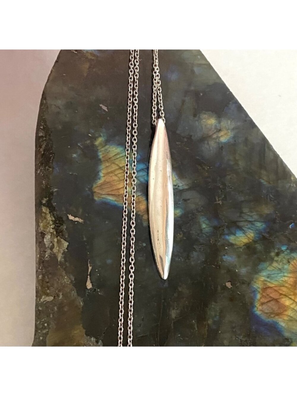 Sterling Silver 925 Solid Elongated Oval Pendant Necklace 18" Cable Chain - Picture 12 of 16
